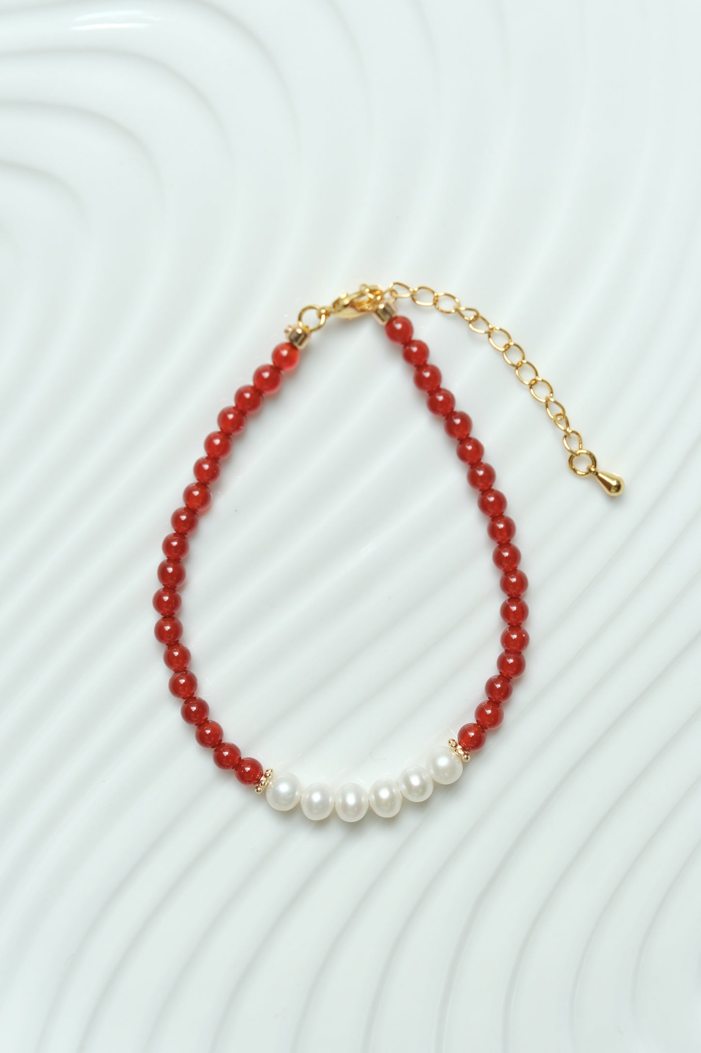 [CAMELLIA] Carnelian Beaded Necklace Choker Bracelet with Pearls