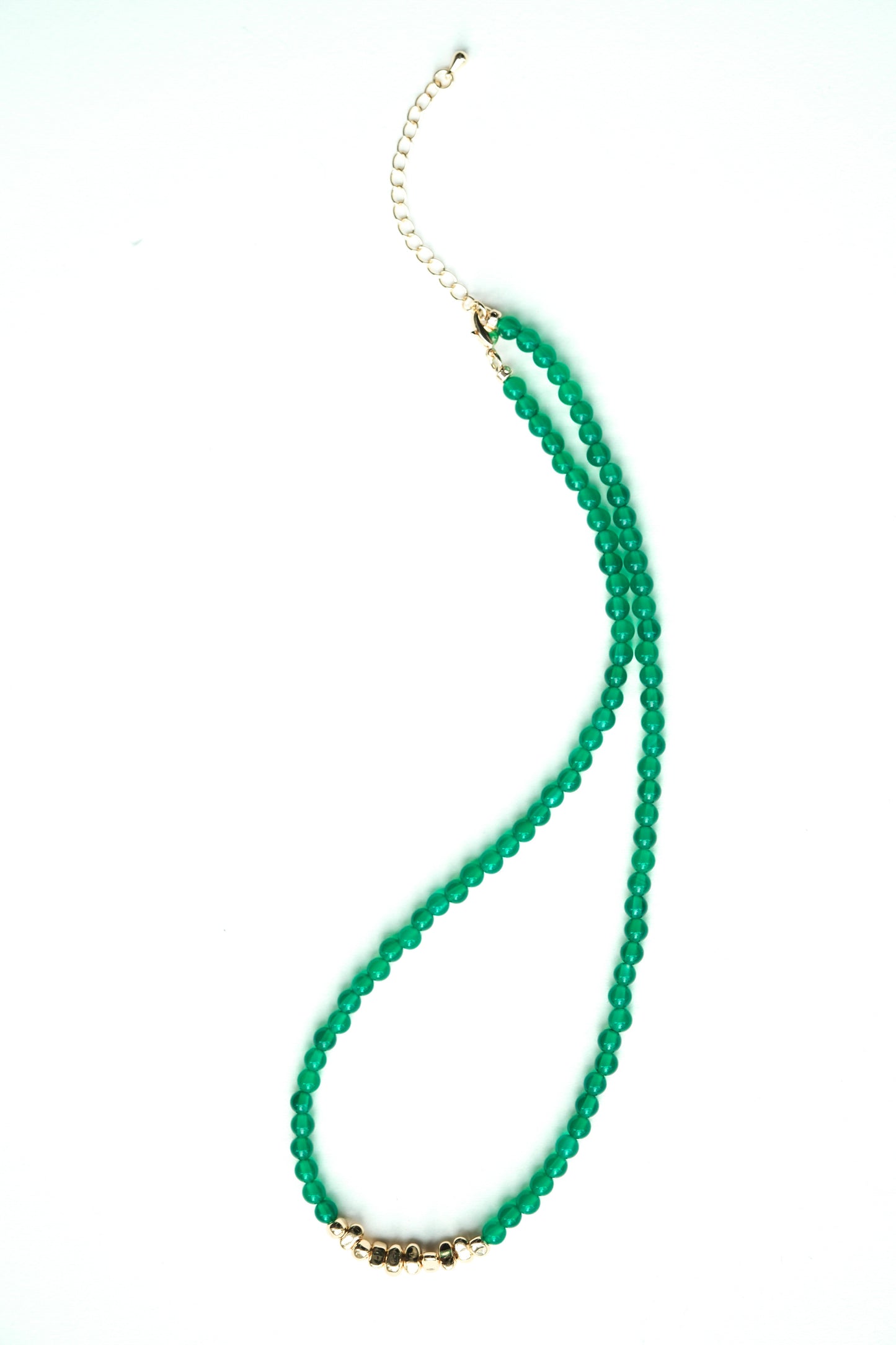 [SERENITY] Natural Green Agate with 14K Gold Filled Faceted Beads