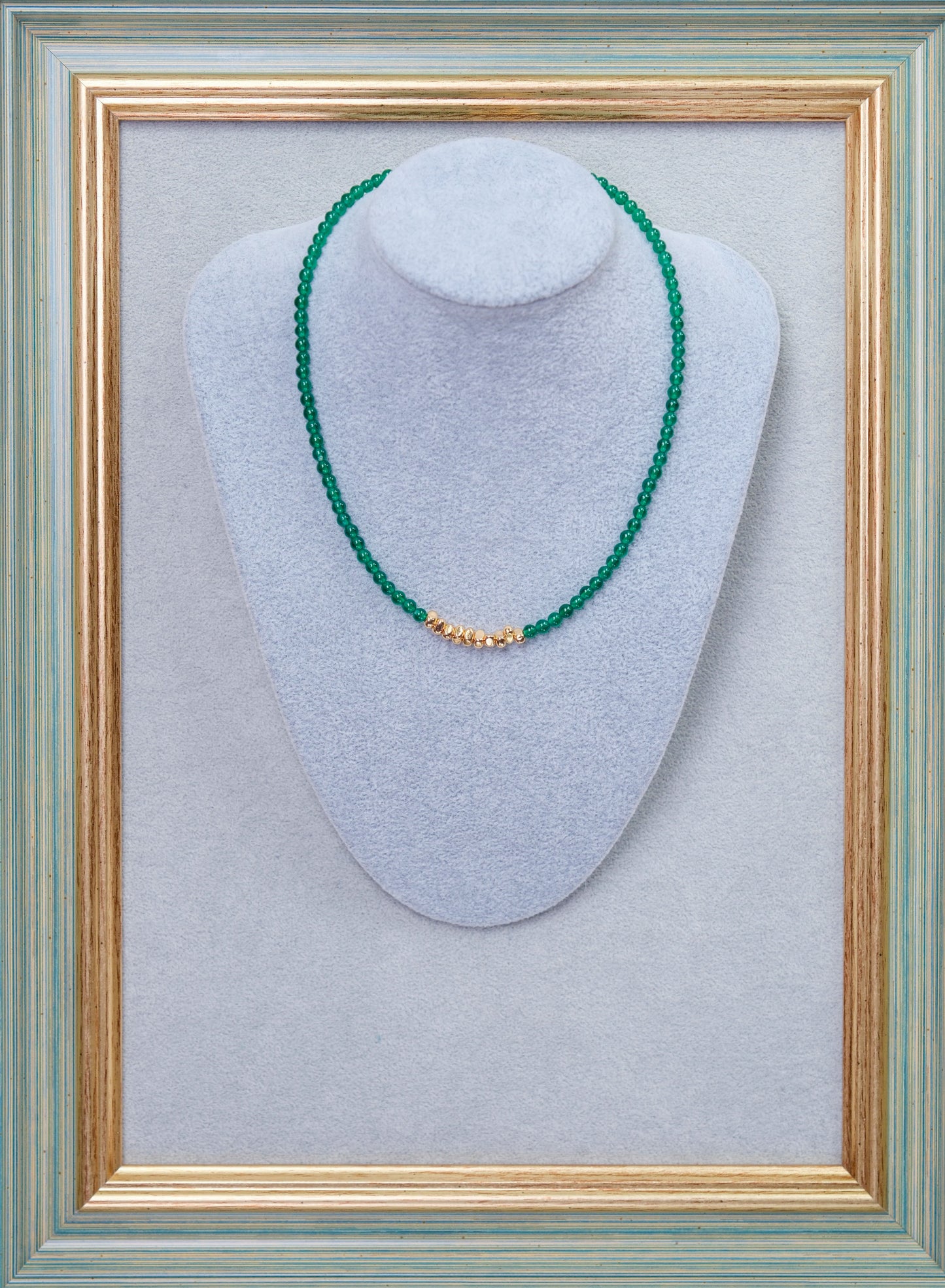 [SERENITY] Natural Green Agate with 14K Gold Filled Faceted Beads