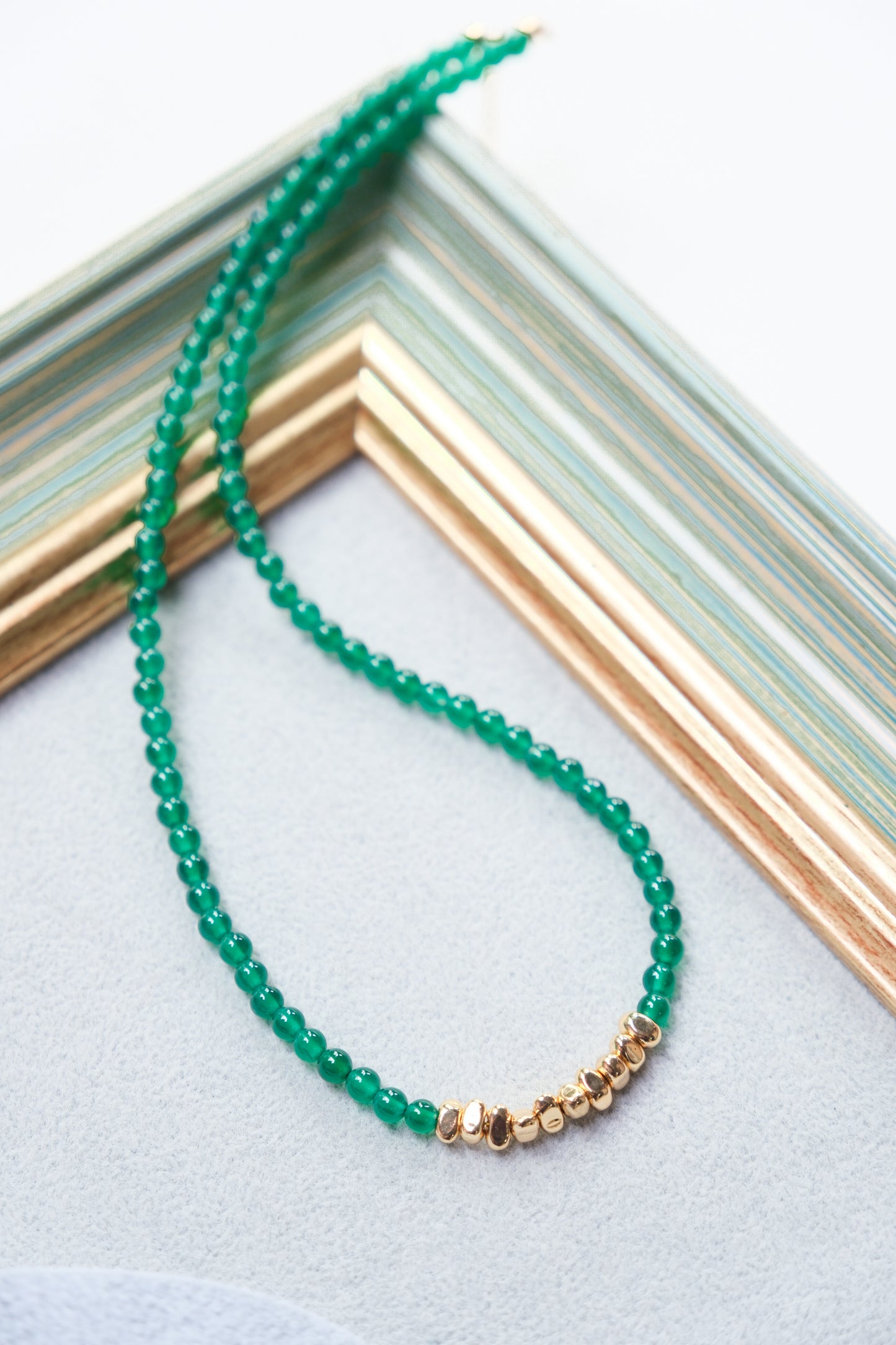 [SERENITY] Natural Green Agate with 14K Gold Filled Faceted Beads