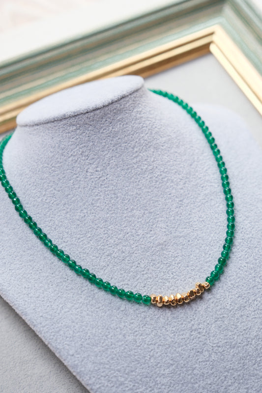 [SERENITY] Natural Green Agate with 14K Gold Filled Faceted Beads