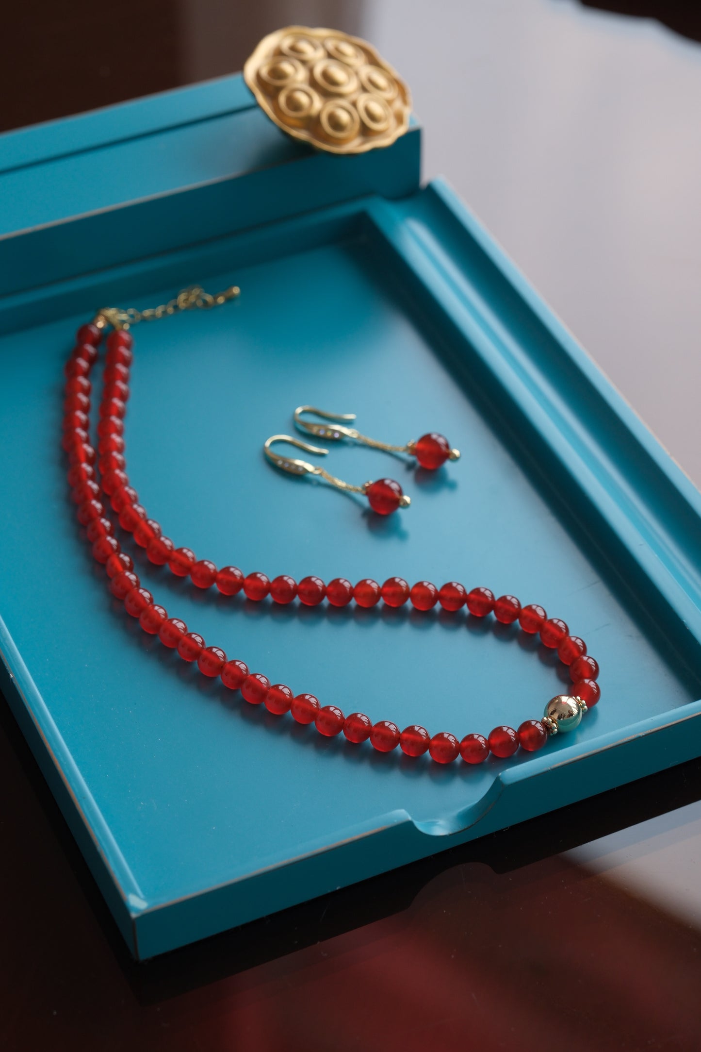 [SCARLET] 14K Gold-Plated Natural Red Carnelian Vintage Necklace