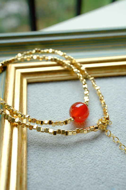 [SUNSET] 14K Gold Filled Faceted Beads Necklace with Natural Red Carnelian