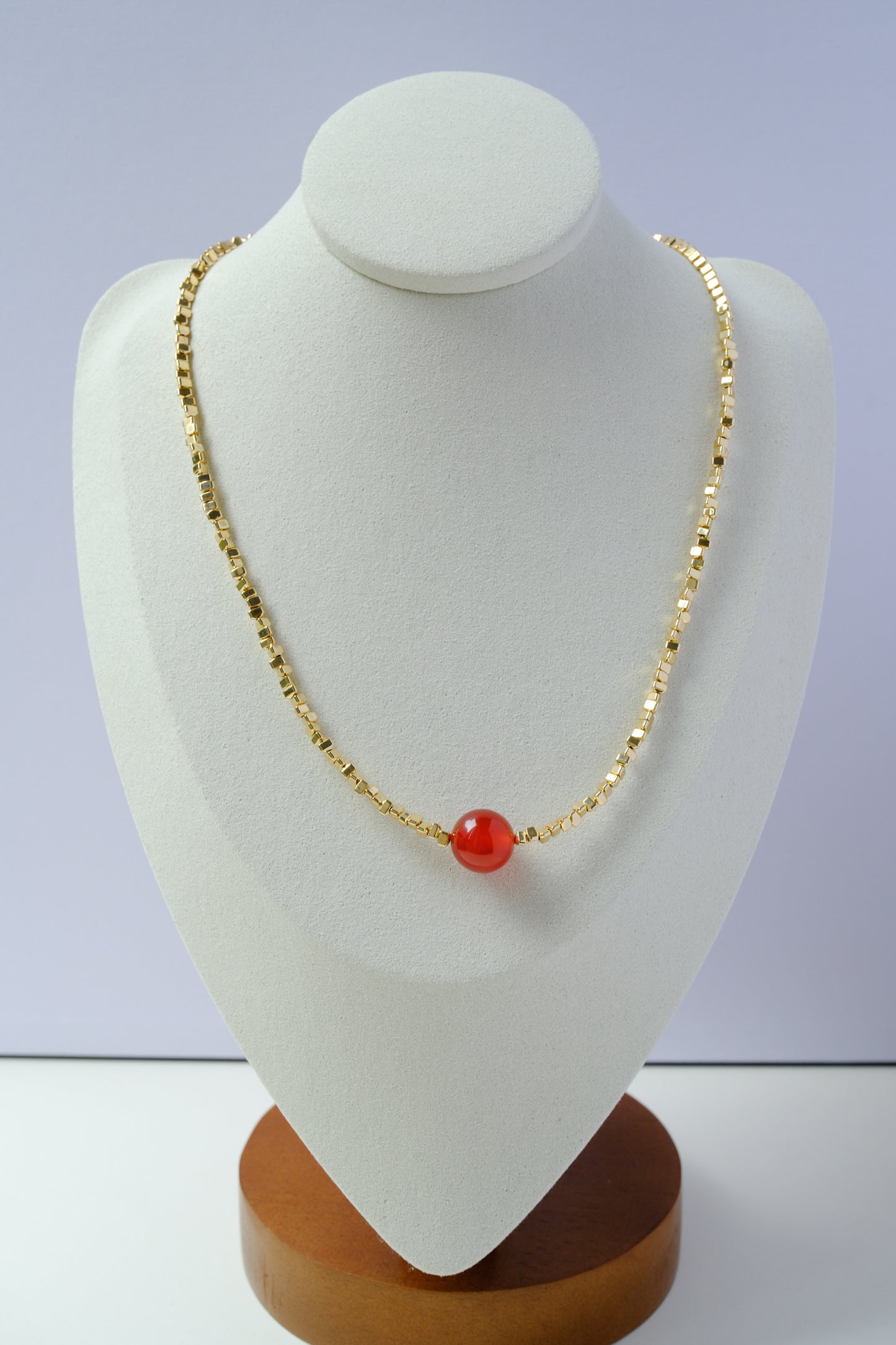 [SUNSET] 14K Gold Filled Faceted Beads Necklace with Natural Red Carnelian