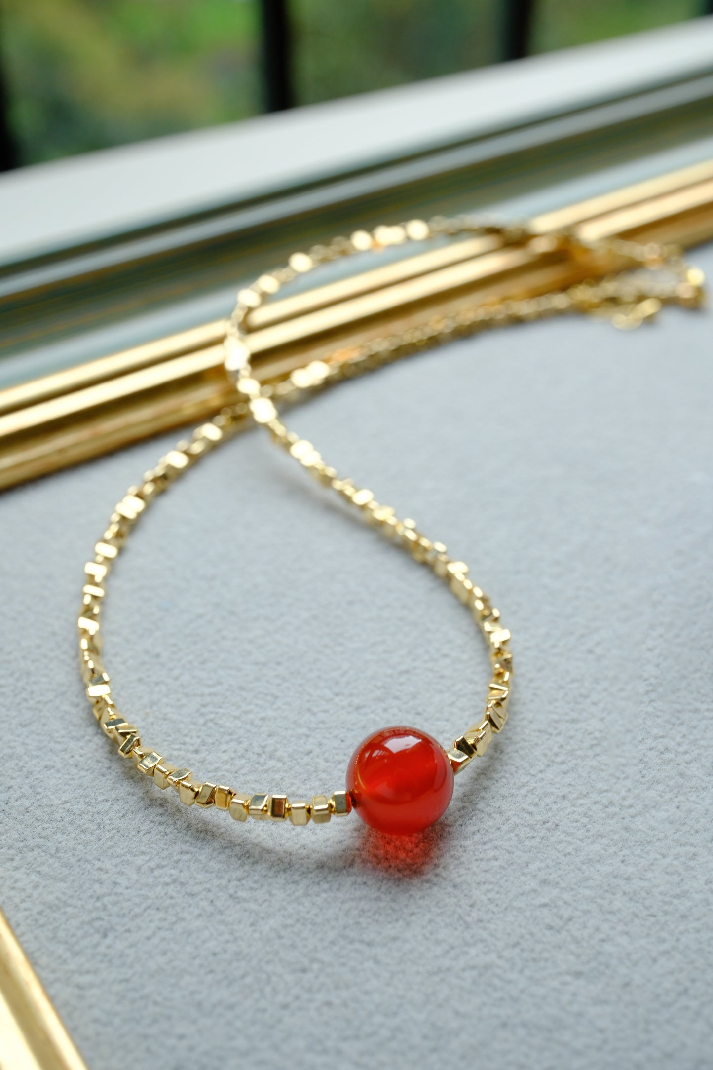 [SUNSET] 14K Gold Filled Faceted Beads Necklace with Natural Red Carnelian