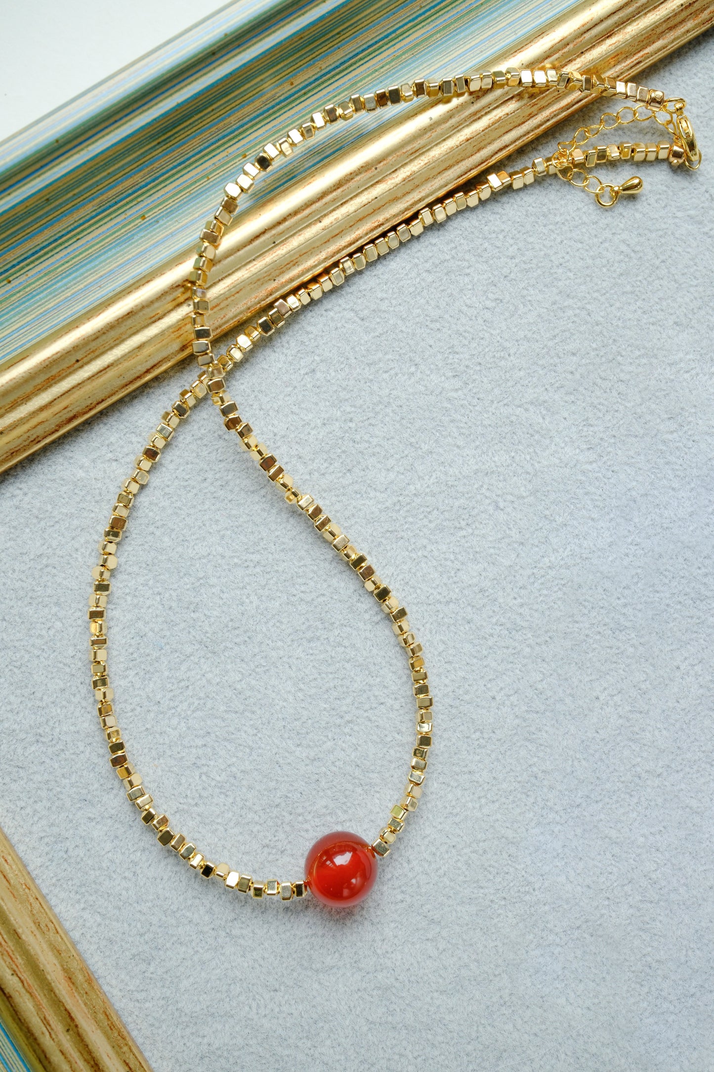 [SUNSET] 14K Gold Filled Faceted Beads Necklace with Natural Red Carnelian