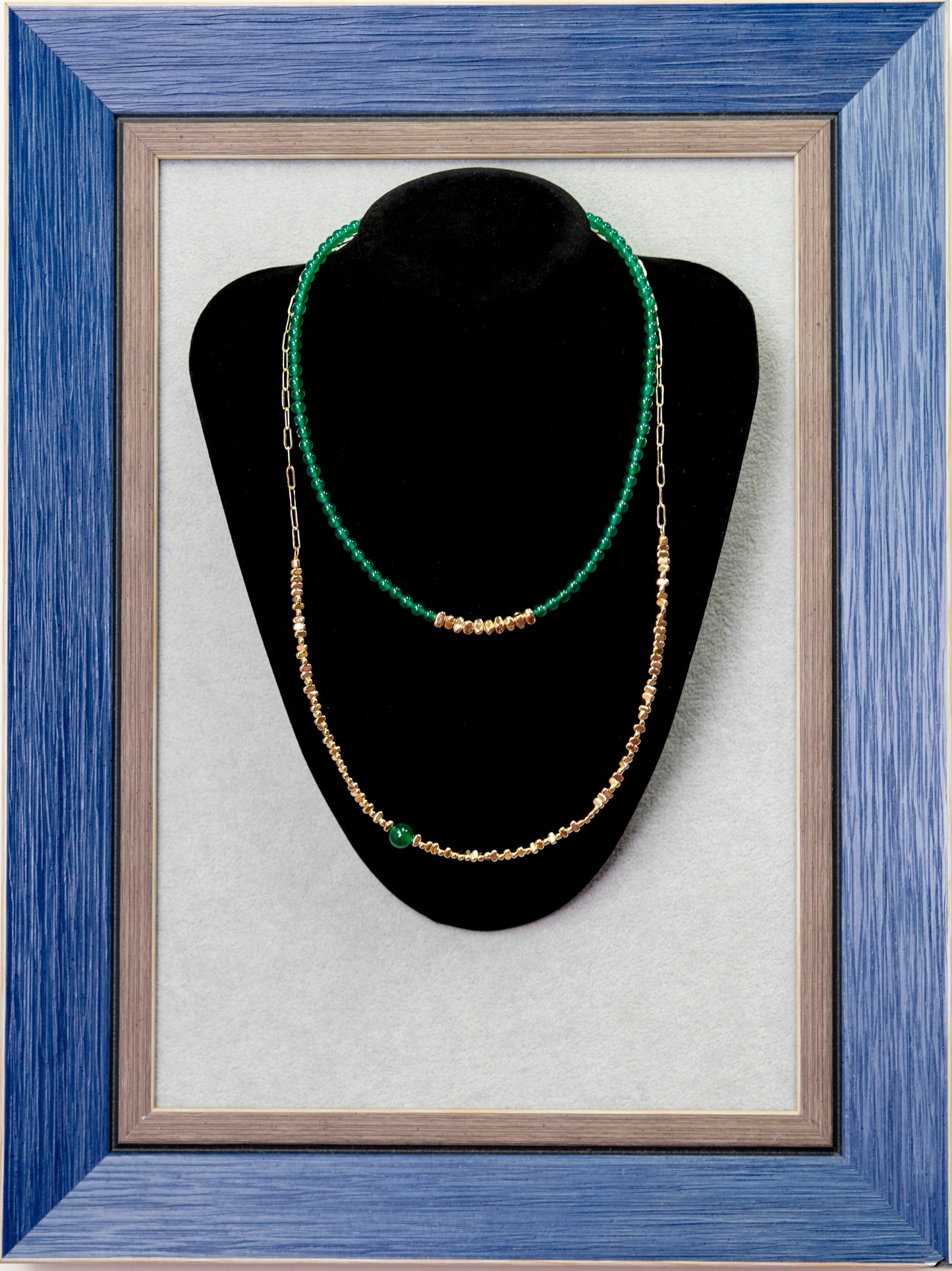 [RIPPLING] Layered Green Agate Beads Necklace Set