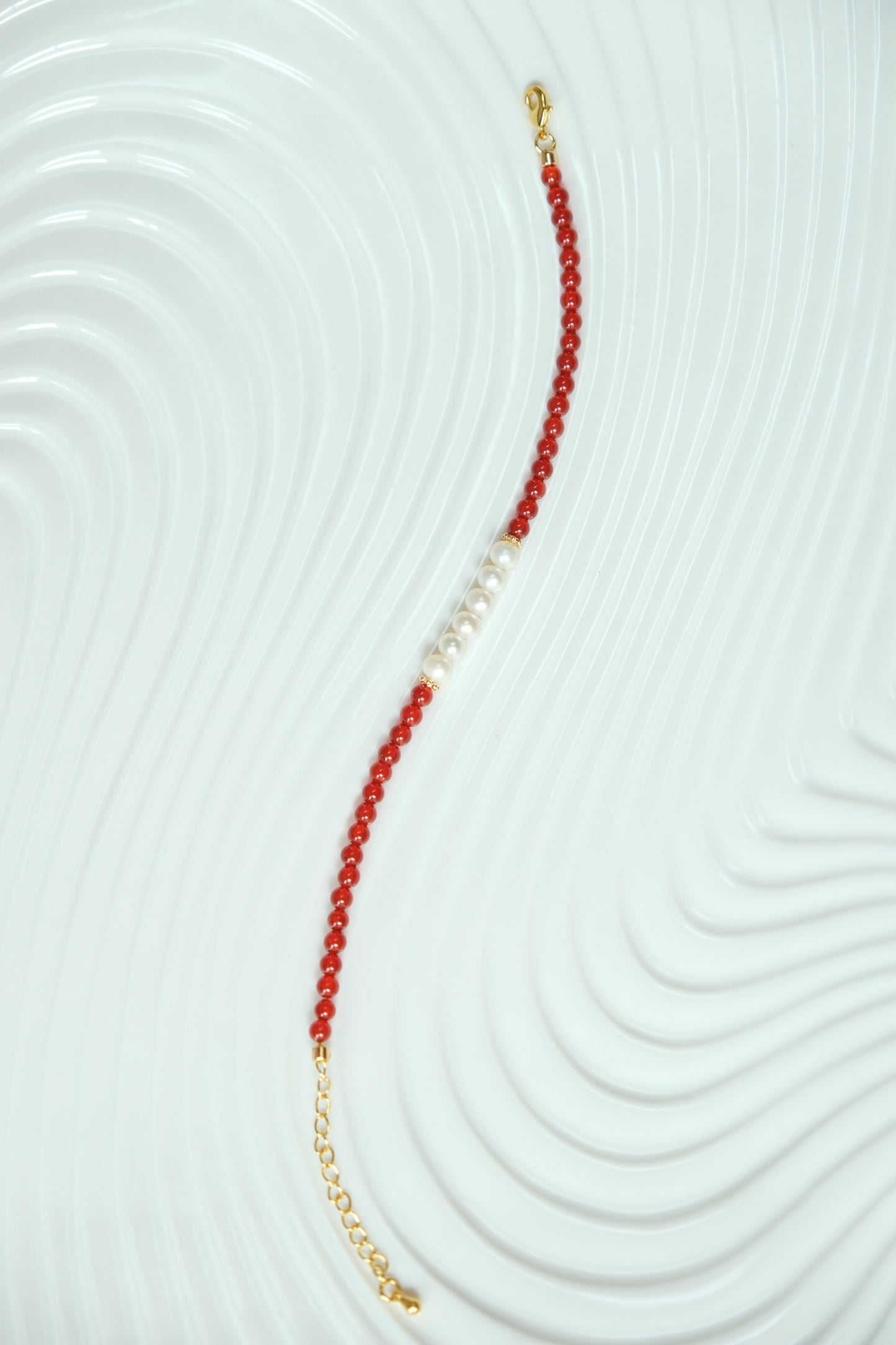 [CAMELLIA] Carnelian Beaded Necklace Choker Bracelet with Pearls