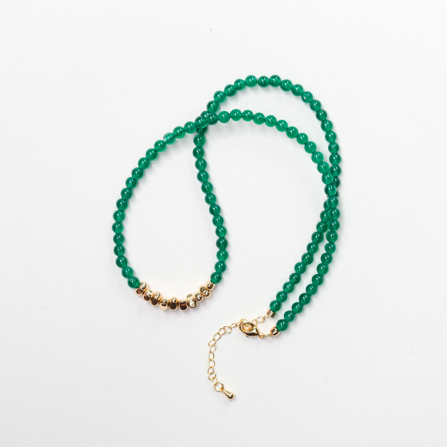 [SERENITY] Natural Green Agate with 14K Gold Filled Faceted Beads