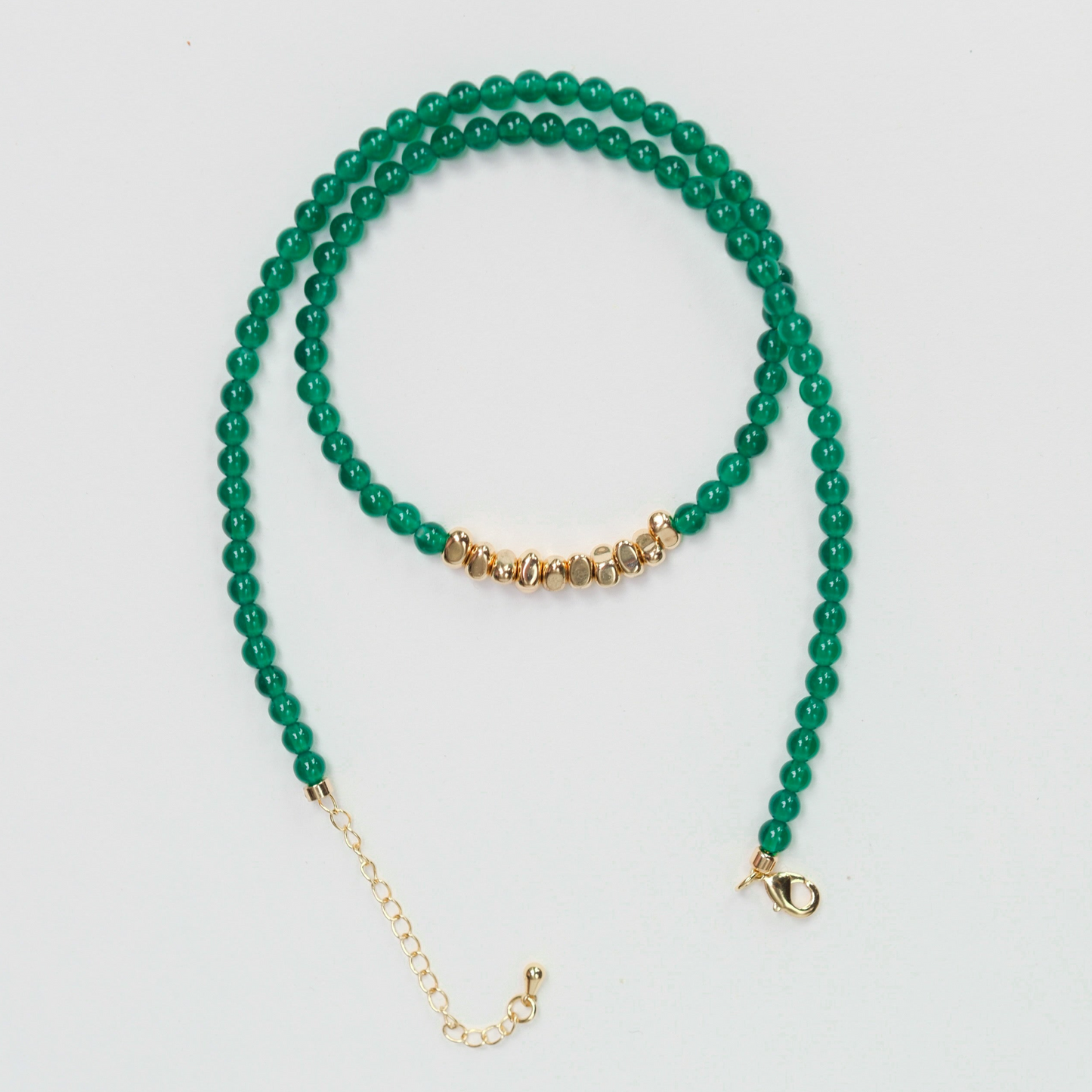 [SERENITY] Natural Green Agate with 14K Gold Filled Faceted Beads