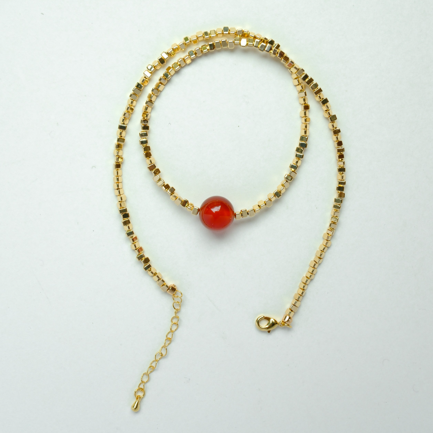 [SUNSET] 14K Gold Filled Faceted Beads Necklace with Natural Red Carnelian