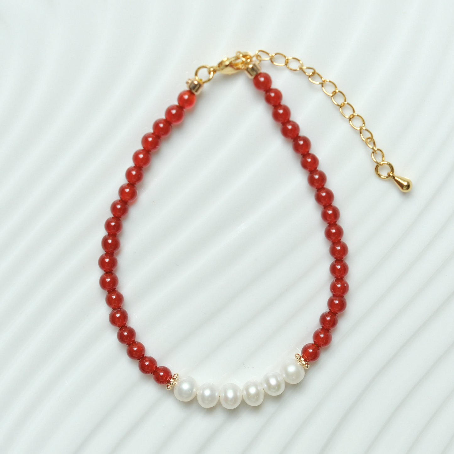 [CAMELLIA] Carnelian Beaded Bracelet with Pearls